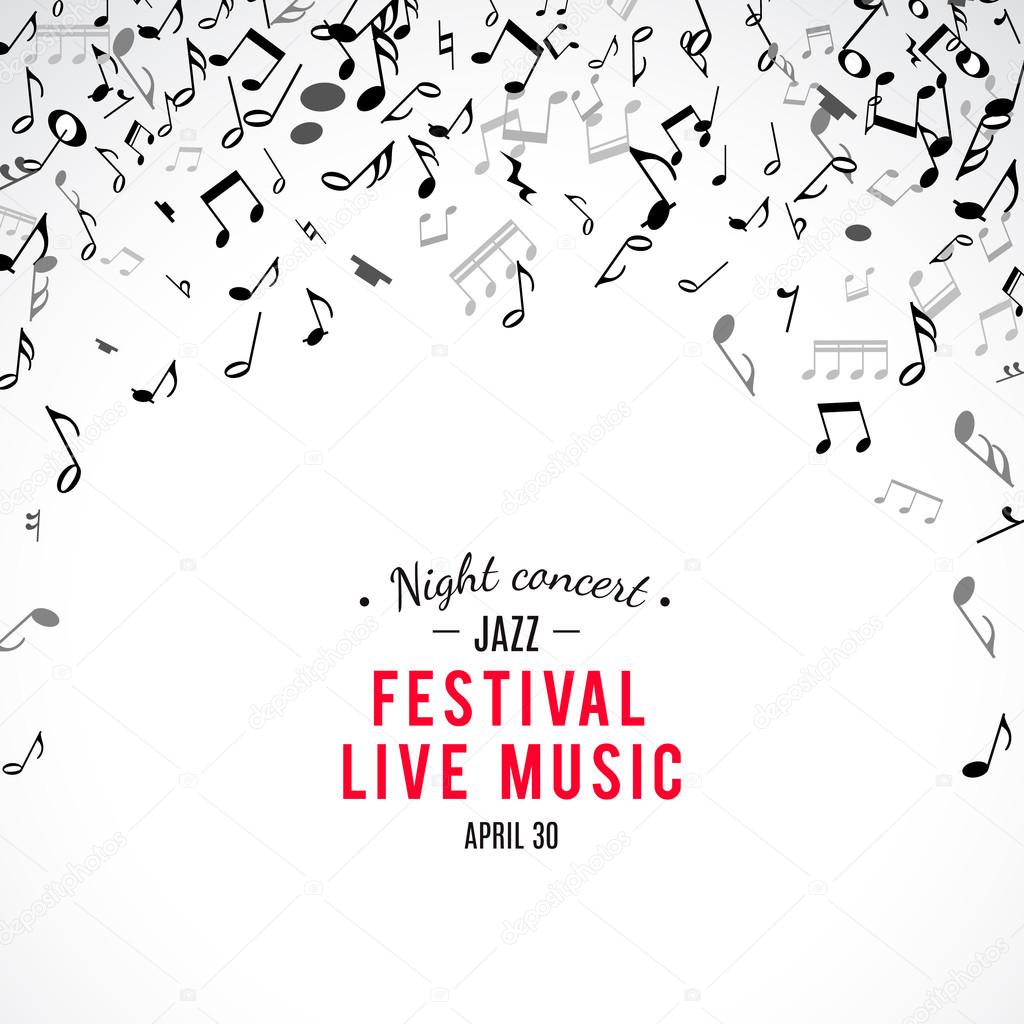 abstract musical concert flyer with black notes on white background background design for concert flyer