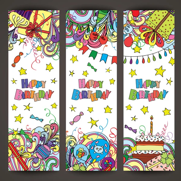 Feliz Aniversário saudação banners com elementos de celebração . —  Vetores de Stock