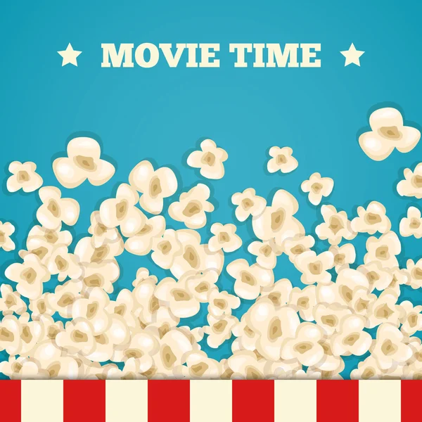 Popcorn mucchio per film si trova su sfondo blu . — Vettoriale Stock