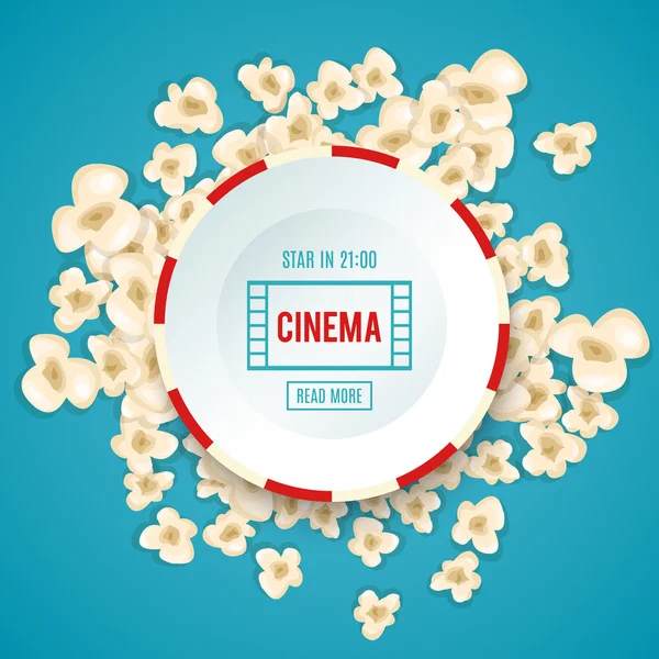 Heap popcorn for movie lies on blue background. — Stock Vector