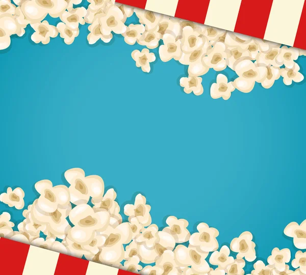 Montón de palomitas de maíz para la película se encuentra en el fondo azul . — Vector de stock