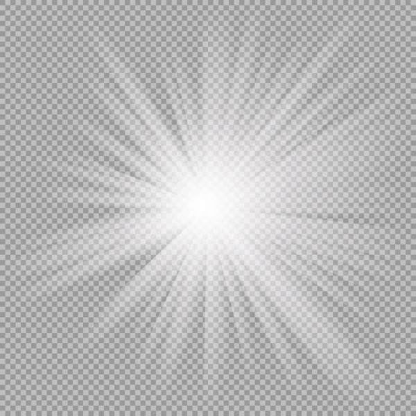 Luz blanca resplandeciente estalló sobre fondo transparente . — Vector de stock