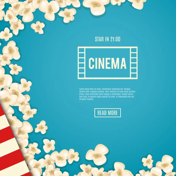 Popcorn mucchio per film si trova su sfondo blu . — Vettoriale Stock