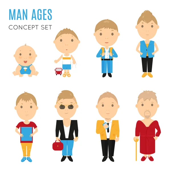 Ensemble d'icônes plates décontractées homme âge — Image vectorielle