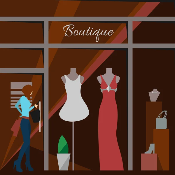 Clothing store. Man and woman vector boutique — Διανυσματικό Αρχείο