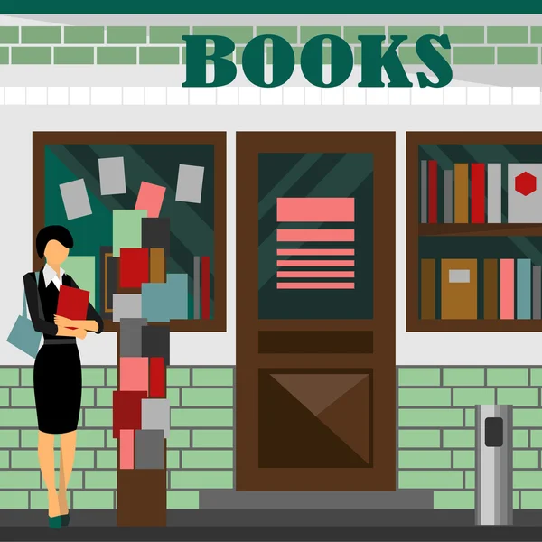 Vector bookstore mall. Books shop building — Stock Vector