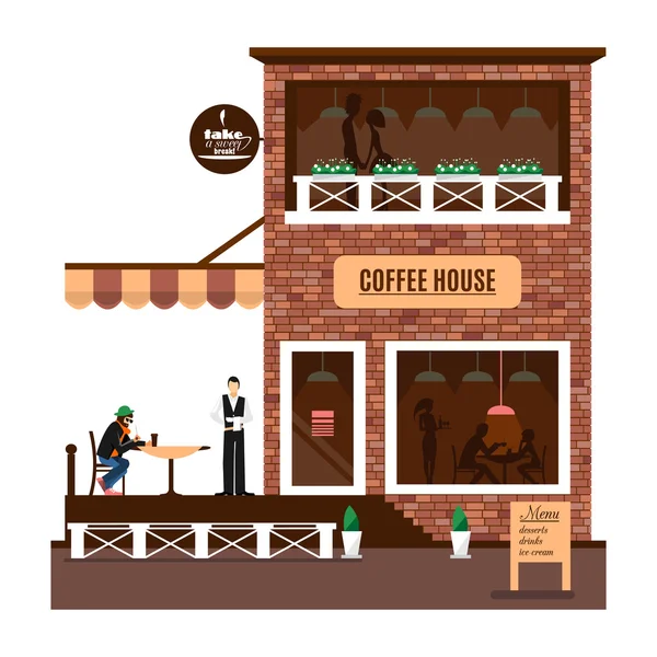 Restaurant or cafe illustration in flat style. Vector — Stok Vektör