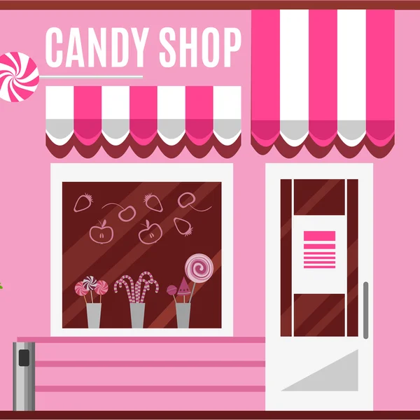Loja de doces em uma cor rosa. Projeto vetorial plano — Vetor de Stock