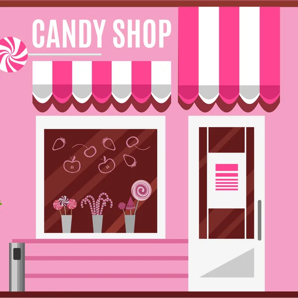 Candy shop in a pink color. Flat vector design — Stockvector