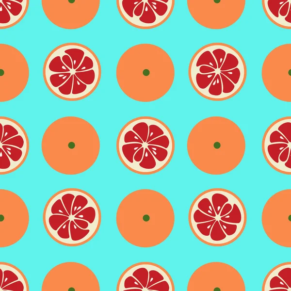 Cute seamless pattern with red grapefruit slices on blue background — ストック写真