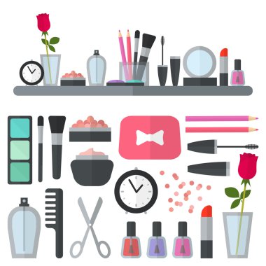 Düz simgeler makyaj. Illüstrasyon