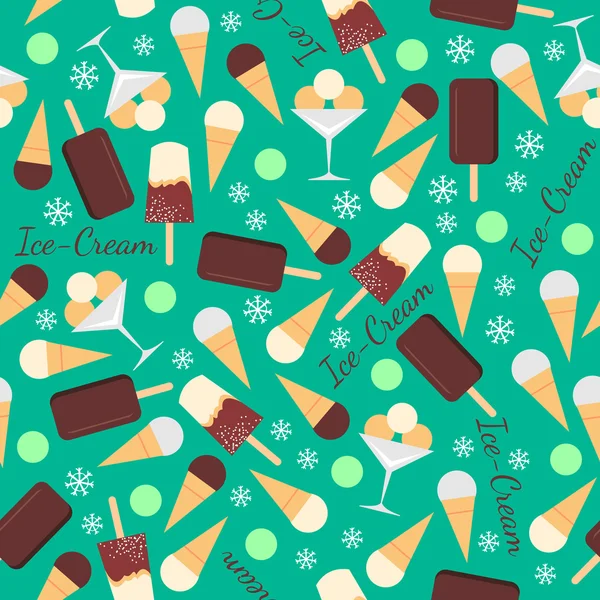 Seamless pattern with ice creams isolated on green background — Stock Photo, Image