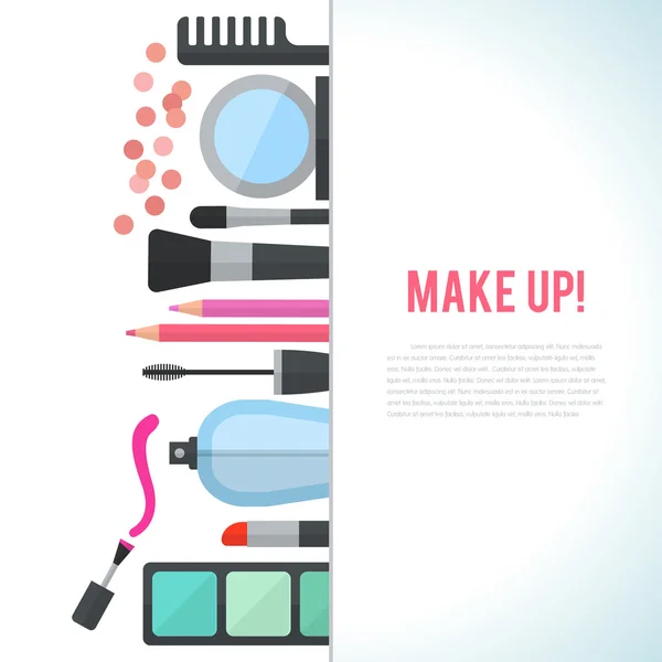 Makijaż koncepcyjny płaską ilustrację z kosmetykami — Zdjęcie stockowe