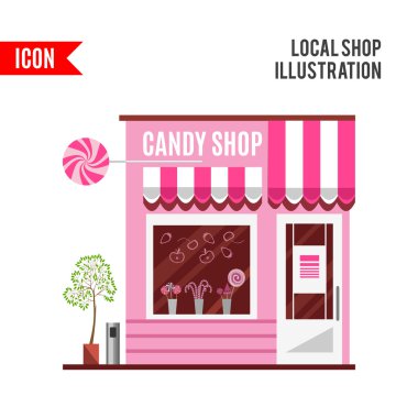 Candy shop bir pembe renkte. Düz tasarım