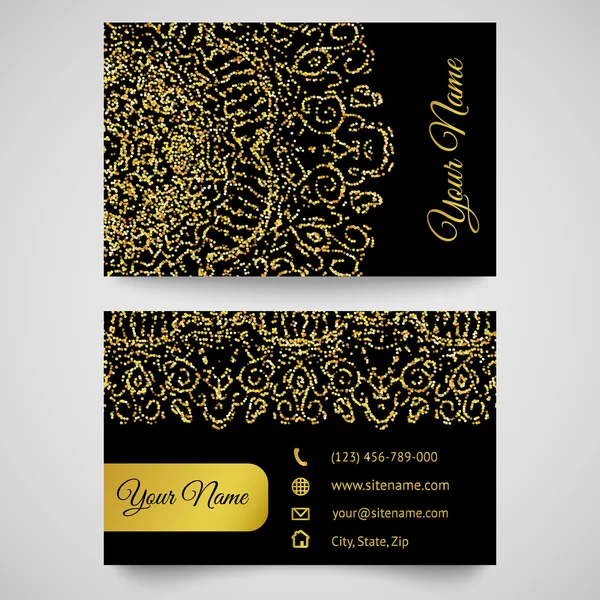 Business card template, golden pattern on black background — Stock Photo, Image