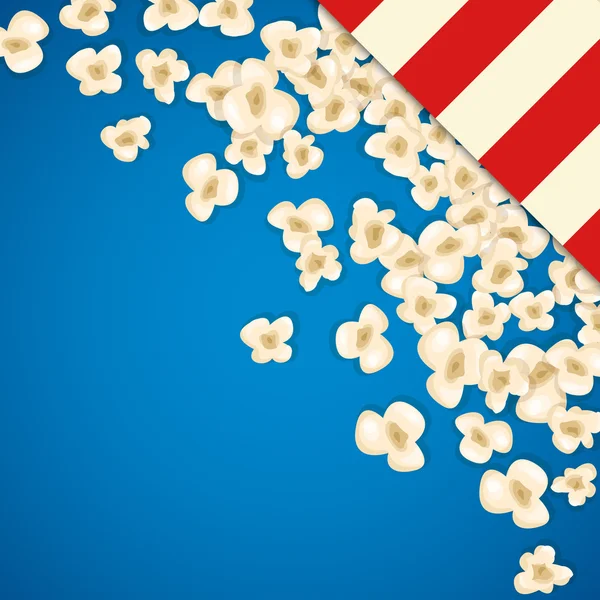 Montón de palomitas de maíz para la película se encuentra en el fondo azul . — Vector de stock