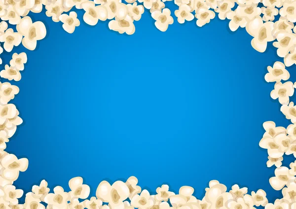 Montón de palomitas de maíz para la película se encuentra en el fondo azul . — Vector de stock