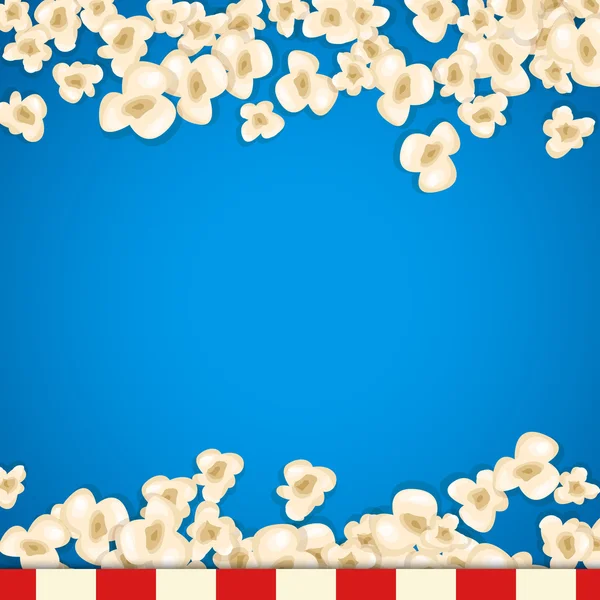 Montón de palomitas de maíz para la película se encuentra en el fondo azul . — Vector de stock