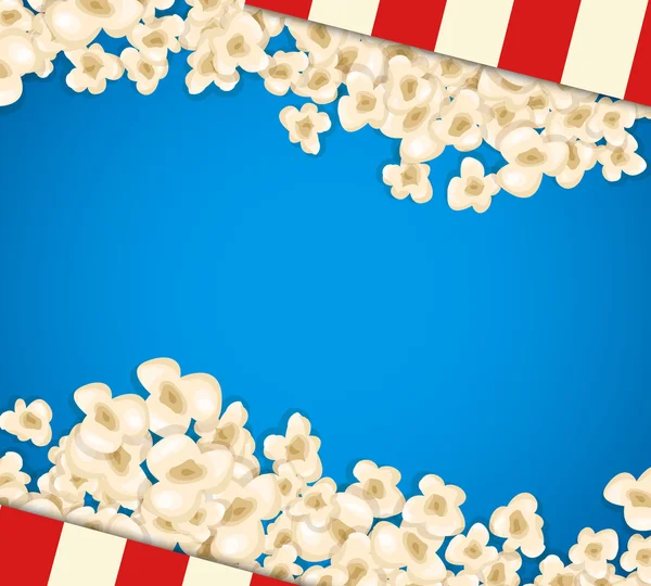 Куча попкорна для фильма лежит на синем фоне . — стоковый вектор