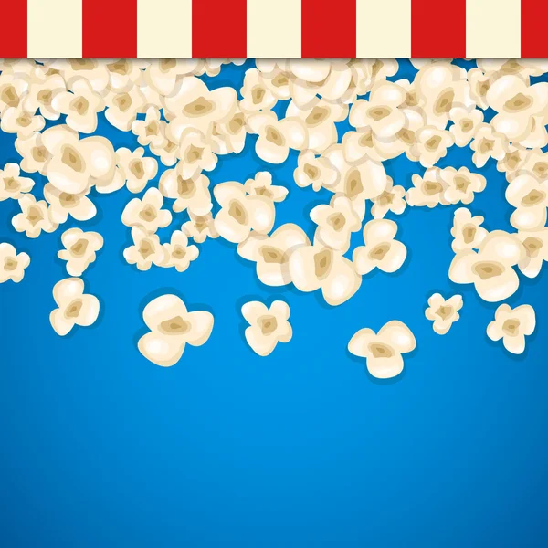 Montón de palomitas de maíz para la película se encuentra en el fondo azul . — Vector de stock