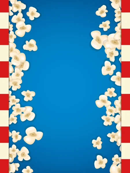 Heap popcorn voor film ligt op blauwe achtergrond. — Stockvector