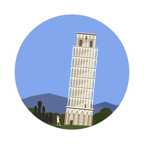 Torre inclinada de Pisa icono aislado sobre fondo blanco . — Vector de stock