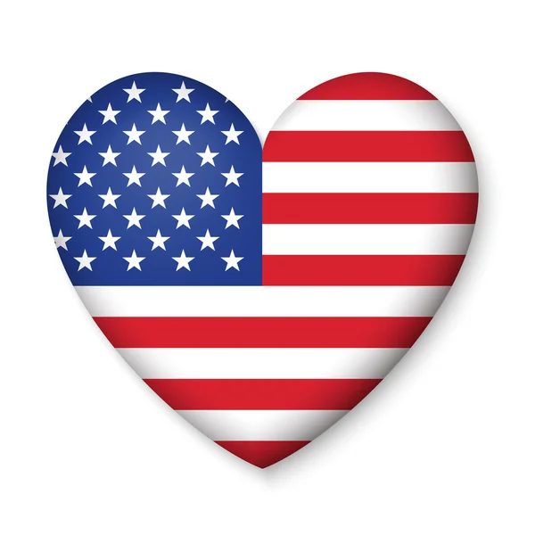 Amerikanische Flagge der Vereinigten Staaten in glänzendem Herzknopf der Ikone. — Stockvektor