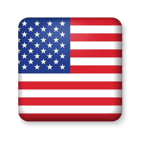 Amerykańską flagę Stanów Zjednoczonych w błyszczący kwadratowy przycisk ikony. — Wektor stockowy
