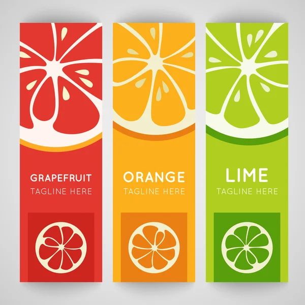 Három világos banner, stilizált citrusfélék és — Stock Vector