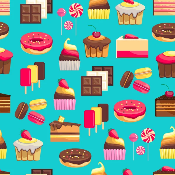 Seamless mönster med söta dessert objekt — Stock vektor