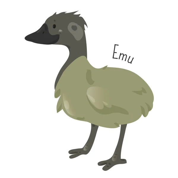 Emu isolated on white. Cartoon character — Stock Vector