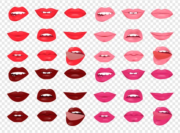 Σετ από αίγλη χείλη με διαφορετικό χρώμα κραγιόν — Διανυσματικό Αρχείο