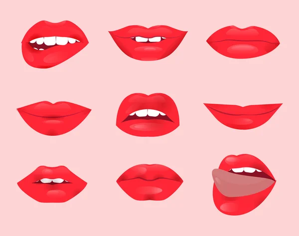 Set of glamour lips with red lipstick color — Stock Vector