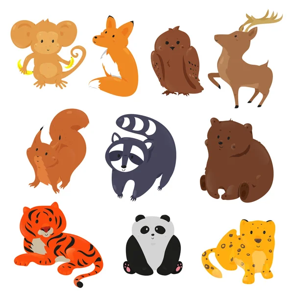 Conjunto de animales de dibujos animados lindo — Vector de stock