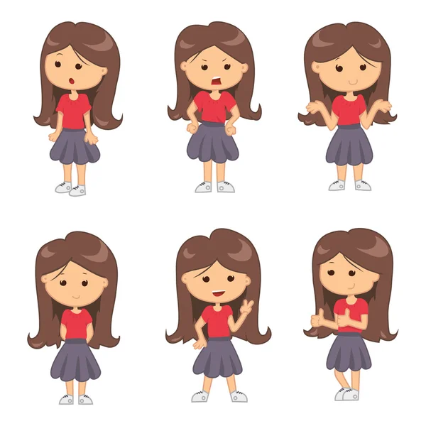 Conjunto de retratos de cuerpo entero de linda chica — Vector de stock