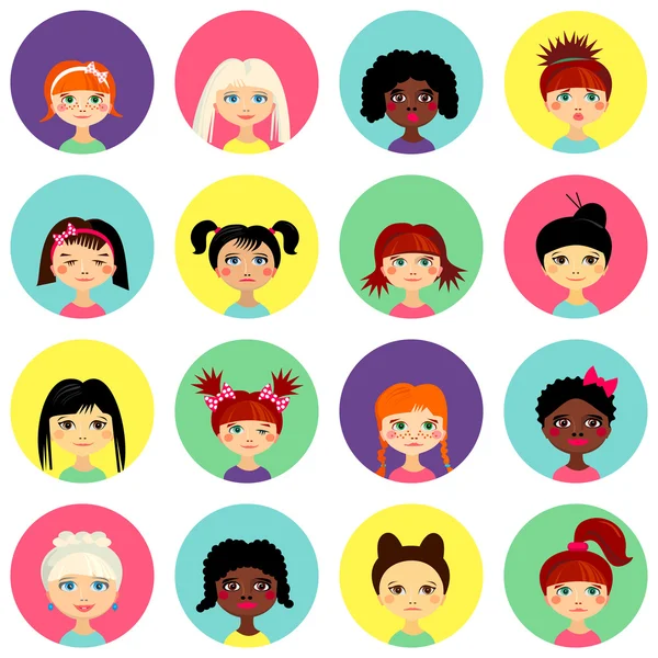 Cara femenina multinacional avatar perfil cabezas — Vector de stock