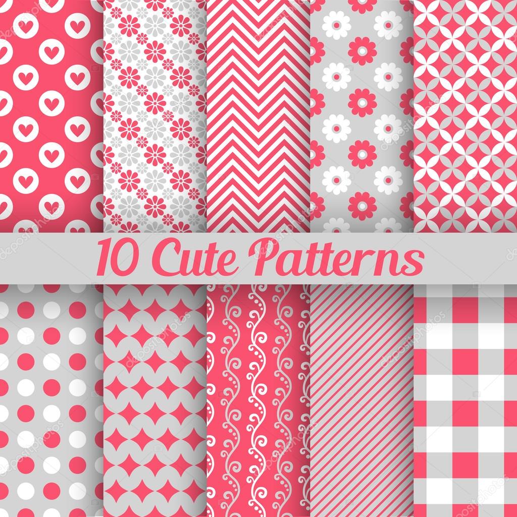 Cute different seamless patterns. Vector illustration