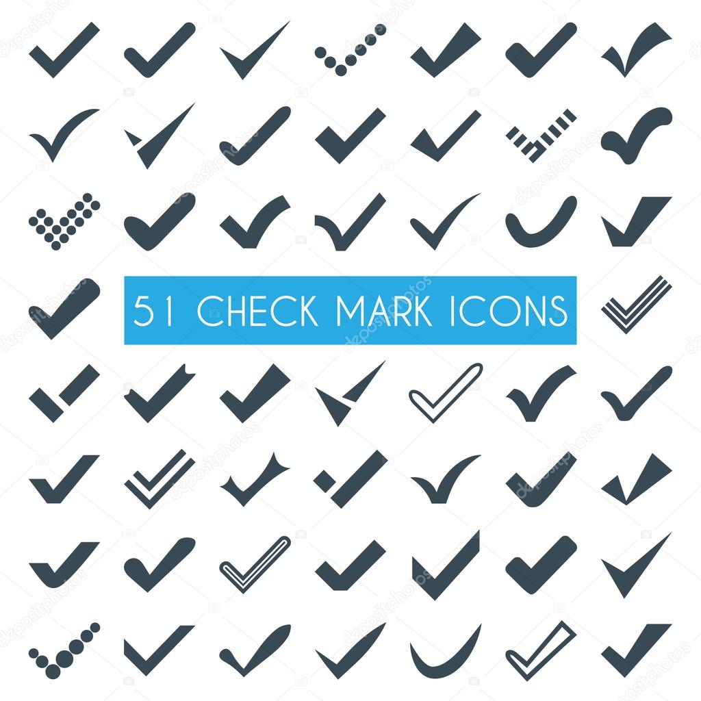 Set of different vector check marks or ticks