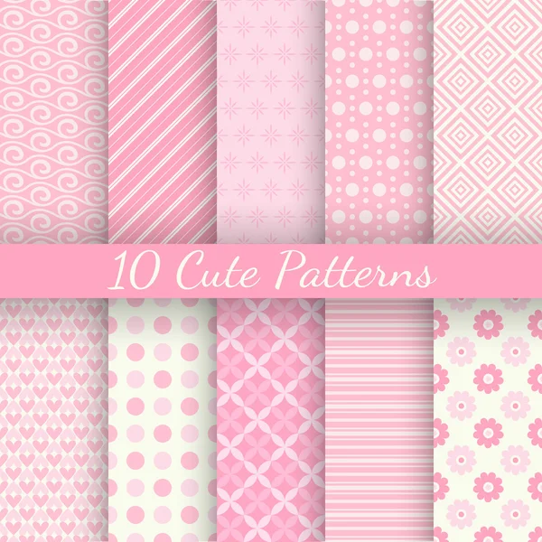 Cute different vector seamless patterns. Pink and white color — Stock Vector