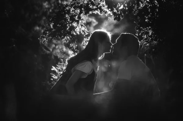 Image of happy future dad kiss the belly of his pregnant wife — Stock Photo, Image