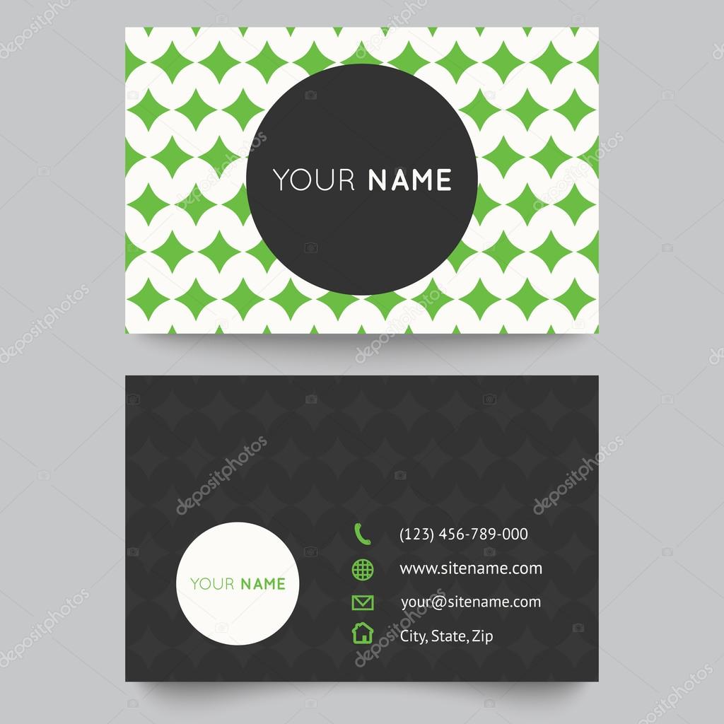 Business card template, green and white pattern vector design