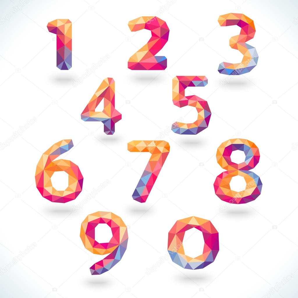 Numbers set in modern polygonal crystal style. Vector illustrati