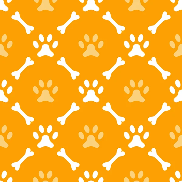 Animal seamless vector pattern of paw footprint and bone — Stock Vector