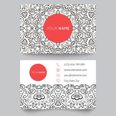 Business card template, black, red and white beauty fashion pattern vector design clipart