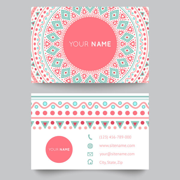 Business card template, blue, white and pink beauty fashion pattern vector design