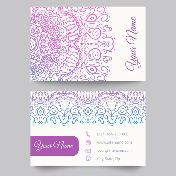 Business card template, purple and white beauty fashion pattern vector design — Stock Vector