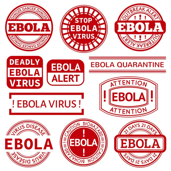 stock vector Set of red stamp with Ebola concept text on white background