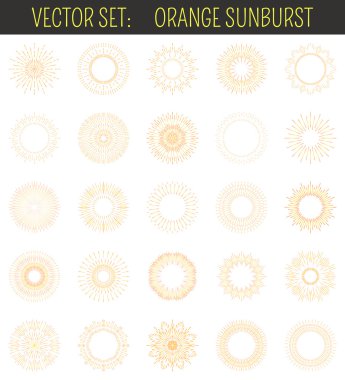 Set of orange sunburst. Geometric shapes and light ray collection clipart