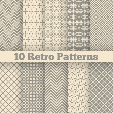 Retro different seamless patterns. Vector illustration clipart