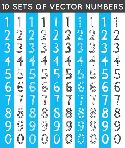 Universal olika uppsättningar av enkla dragna nummer. Vektor illustration — Stock vektor
